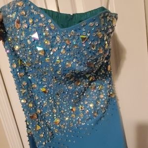 Bedazzled Strapless Blue Formal Dress